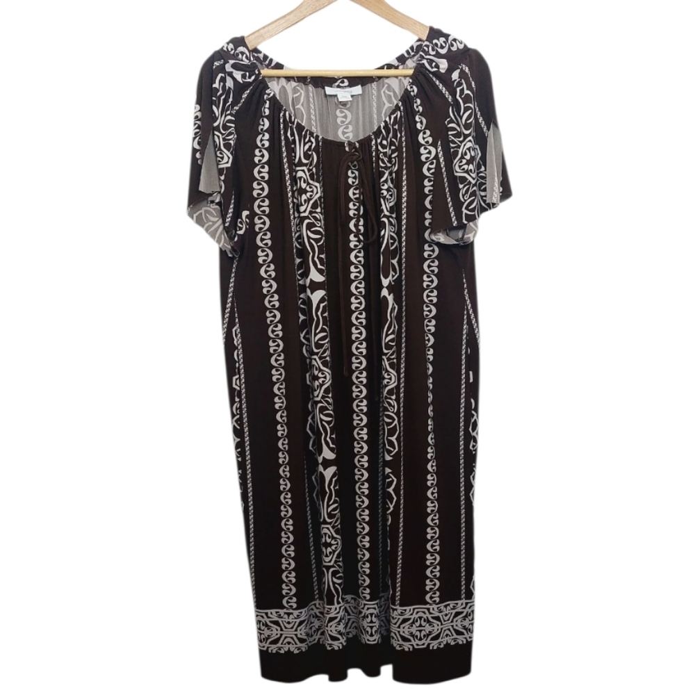 Dress Barn Women's Size 18W Dress Peasant Muumuu Lounge Brown White